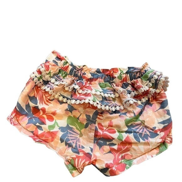 Janie & Jack 6m- 12m ruffle short shorts, pink with tropical floral pattern - Picture 2 of 8